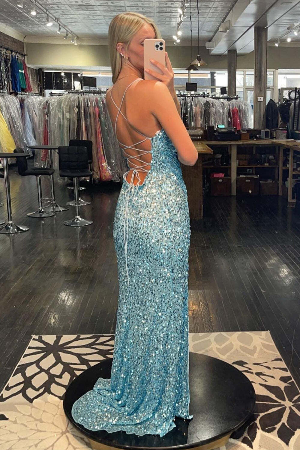 Sparkle Blue Sequin Mermaid Long Formal Dress with HZ0307