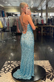 Sparkle Blue Sequin Mermaid Long Formal Dress with HZ0307