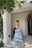 Spring Floral Strapless Prom Dresses Split Evening Party HZ0307