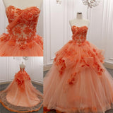 LTP0858,Orange Sleeveless Prom Dresses Floral Beaded Sweet 16 HZ0307