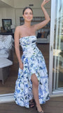 Strapless Floral Prom Dress, Sleeveless Party Gown, HZ0307