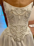 Strapless Lace Satin Wedding Dress - Vintage White Bridal Gown with HZ0307