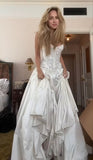 Strapless Lace Satin Wedding Dress - Vintage White Bridal Gown with HZ0307