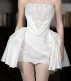 Strapless White Lace Wedding Dresses Mini Bridal Gown, HZ0307