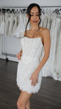 Strapless White Lace Wedding Dresses Short Lace Dress Wedding Reception Dress, HZ0307