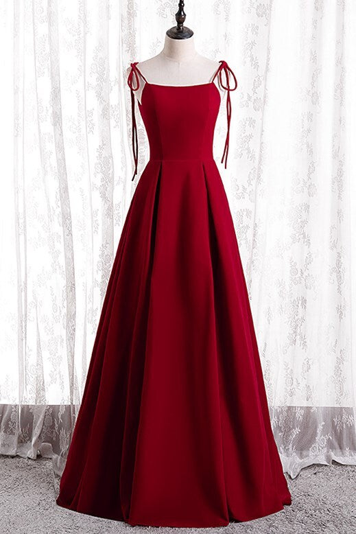 Straps A-line Red Simple Long Party HZ0307