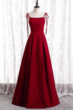 Straps A-line Red Simple Long Party HZ0307