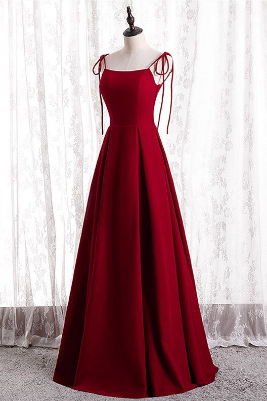 Straps A-line Red Simple Long Party HZ0307
