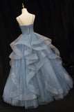 Straps Blue A-line Layers Long Formal HZ0307