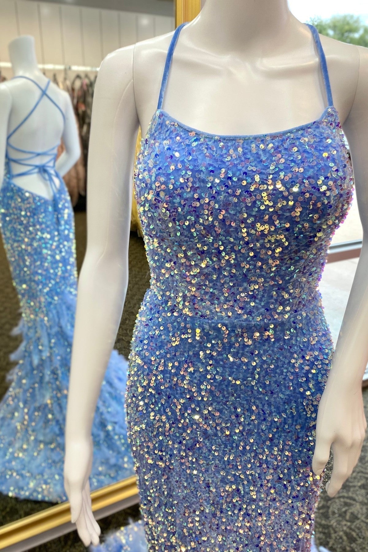 Straps Blue Sequin Mermaid Long Formal HZ0307