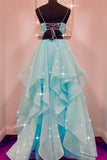 Straps Blue Tiered Layers Long Formal HZ0307