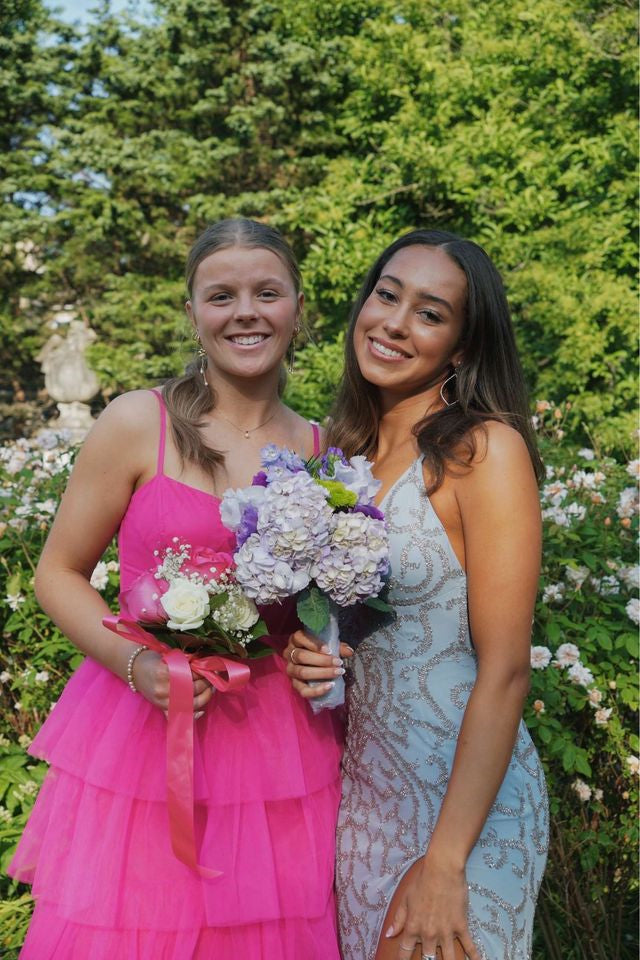 Straps Hot Pink Tiered Ruffle Long Formal HZ0307