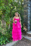 Straps Hot Pink Tiered Ruffle Long Formal HZ0307
