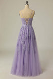 Straps Lavender A-line Appliques Long Prom HZ0307