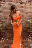 Straps Orange Sequin Mermaid Long Formal HZ0307
