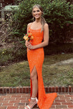 Straps Orange Sequin Mermaid Long Formal HZ0307