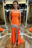 Straps Orange Sequin Mermaid Long Formal HZ0307