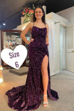 Straps Purple Sequin Mermaid Long Prom HZ0307