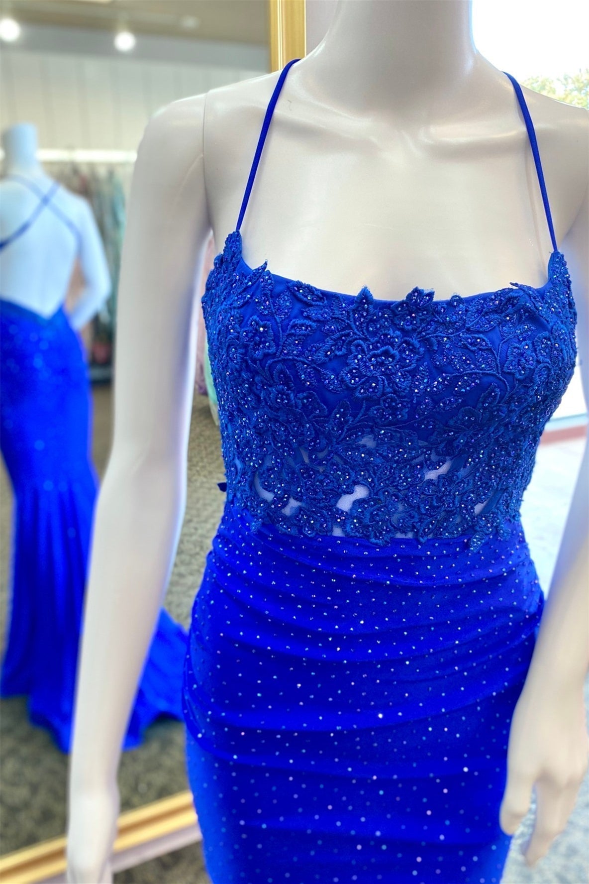 Straps Royal Blue Beaded Mermaid Long Formal HZ0307