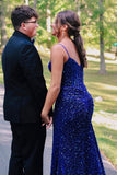 Straps Royal Blue Sequin Mermaid Long Formal Dress with HZ0307