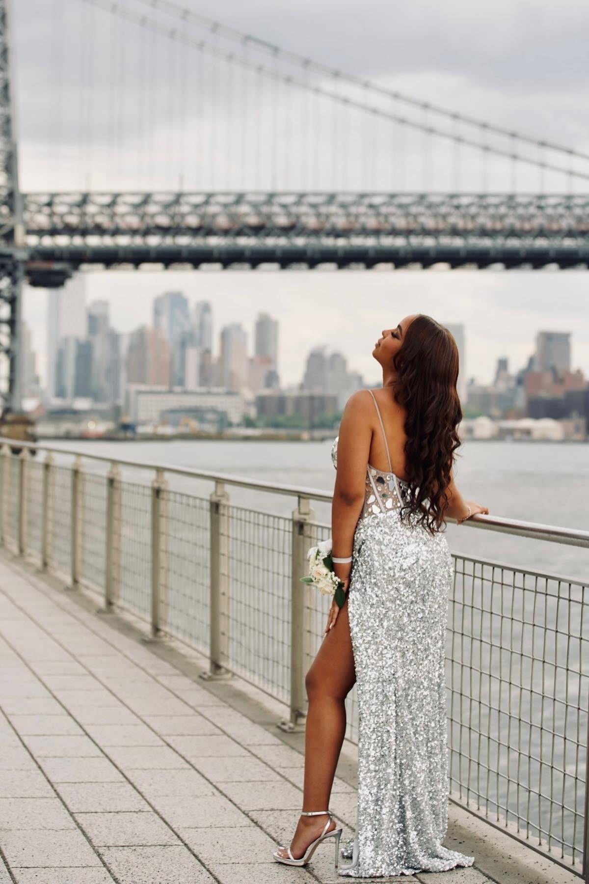 Straps Turquoise Mirror Glass Sequin Mermamid Formal HZ0307