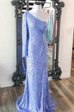 Stunning Light Purple Sequins Mermaid One Sleeve Prom HZ0307