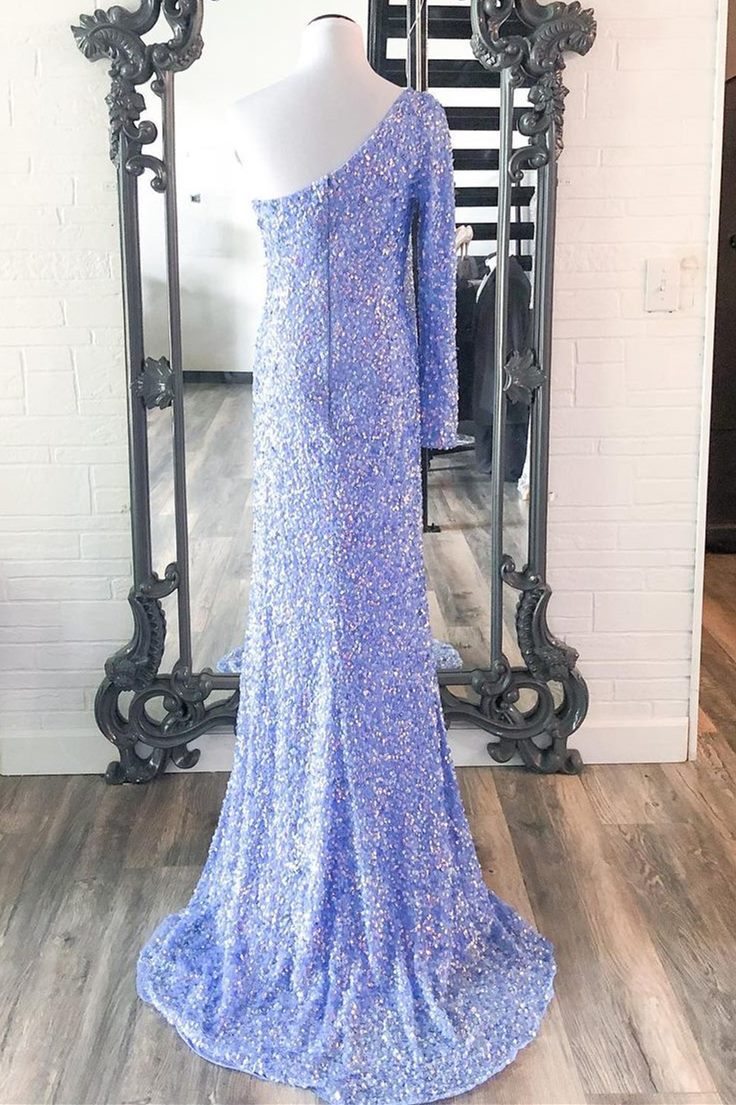 Stunning Light Purple Sequins Mermaid One Sleeve Prom HZ0307