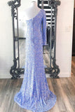 Stunning Light Purple Sequins Mermaid One Sleeve Prom HZ0307