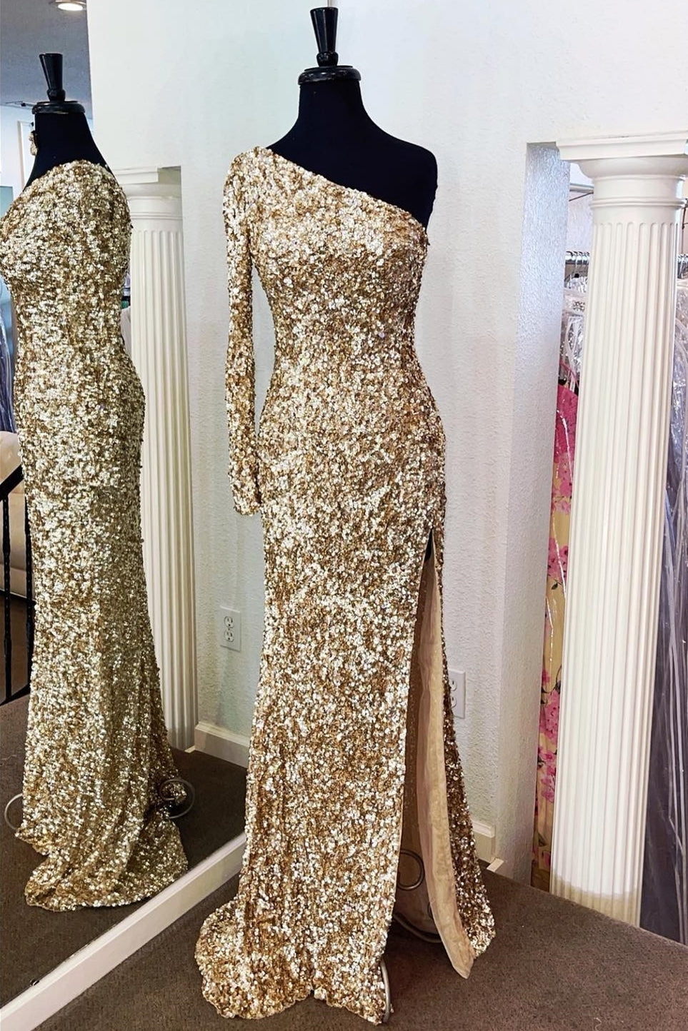 Stunning Light Purple Sequins Mermaid One Sleeve Prom HZ0307