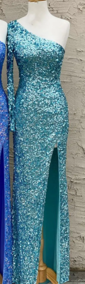 Stunning Light Purple Sequins Mermaid One Sleeve Prom HZ0307