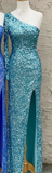 Stunning Light Purple Sequins Mermaid One Sleeve Prom HZ0307