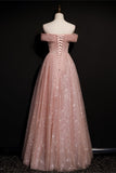 Stunning Off the Shoulder Pink Long Prom HZ0307