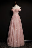 Stunning Off the Shoulder Pink Long Prom HZ0307