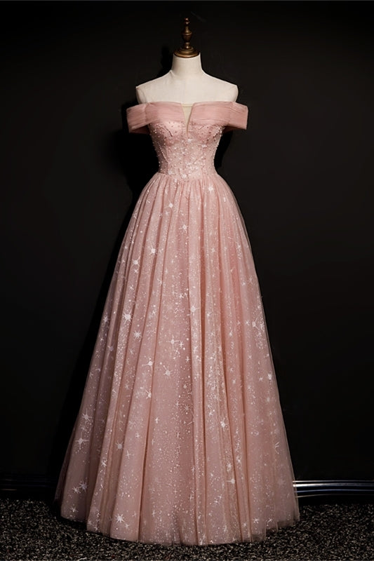 Stunning Off the Shoulder Pink Long Prom HZ0307