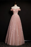 Stunning Off the Shoulder Pink Long Prom HZ0307