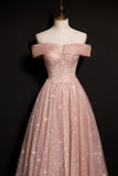 Stunning Off the Shoulder Pink Long Prom HZ0307