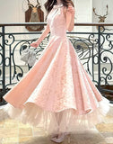 Sweet Pink Floral Print Birthday Party Dresses Beaded Senior Prom HZ0307