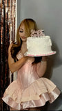 Sweet Pink Homecoming Dresses Lace Ruffle Birthday Party HZ0307