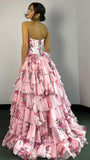 Sweetheart Blue Floral Layers Party Dress Chiffon Ruffle Prom Dresses, HZ0307