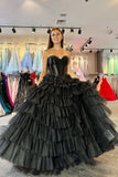 Sweetheart Corset Black Tiered Ruffles Long Formal HZ0307