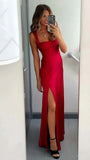 Elegant Sheath Square Neck Yellow Long Prom Dress with Criss Cross HZ0307