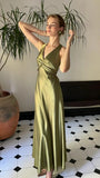 Trendy Senior Prom Dresses, Halter Sheath Satin Party Dress, Tie Up Back Open Formal HZ0307