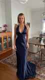 Trendy Senior Prom Dresses, Halter Sheath Satin Party Dress, Tie Up Back Open Formal HZ0307
