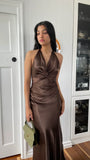 Trendy Senior Prom Dresses, Halter Sheath Satin Party Dress, Tie Up Back Open Formal HZ0307