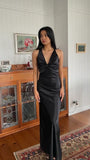 Trendy Senior Prom Dresses, Halter Sheath Satin Party Dress, Tie Up Back Open Formal HZ0307