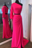 Two Piece Neon Pink One Sleeve Party HZ0307
