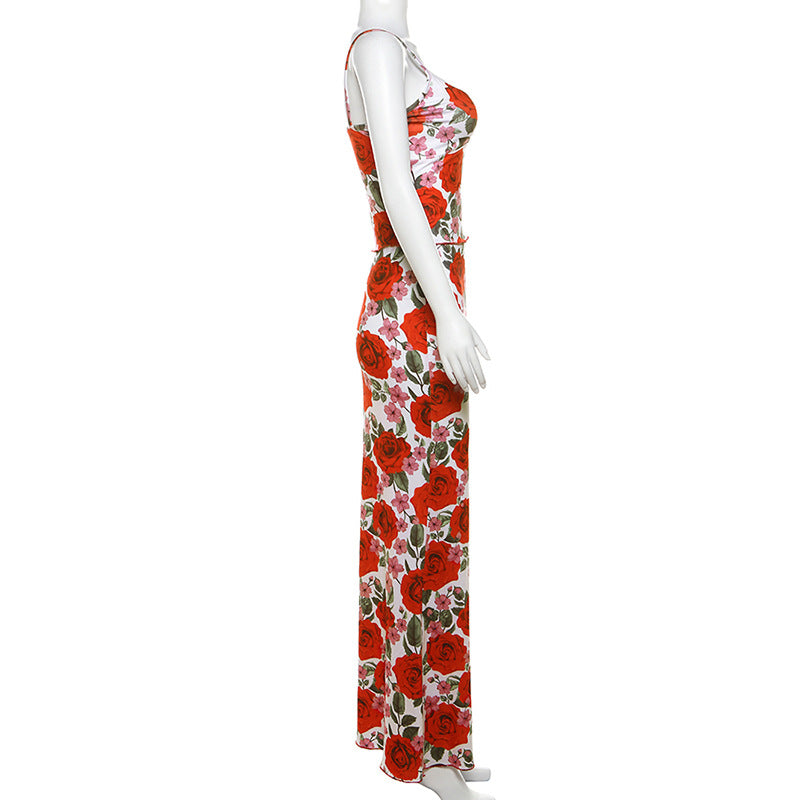 Fast Delivery Two Pieces Mermaid Long Prom Dresses, Rose Floral Print Evening Party Gown, HZ0307