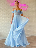 Sweetheart Chiffon Appliques Long Prom HZ0307