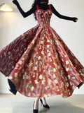 Vintage A line Spaghetti Straps Red Floral Long Birthday Dresses Prom Dress Birthday Outfits, HZ0307