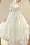 Vintage A line Spaghetti Straps White Floral Long Birthday Dresses Prom Dress Chiffon Birthday Outfits HZ0307